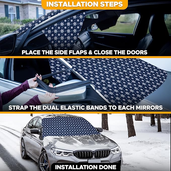 EcoNour Car Windshield Cover for Ice and Snow | Windshield Cover |600D Polyester Car Cover for Snow|Water, Heat & Sag-Proof Car Windshield Snow Cover|Winter Windshield Covers|Medium 69"x42"