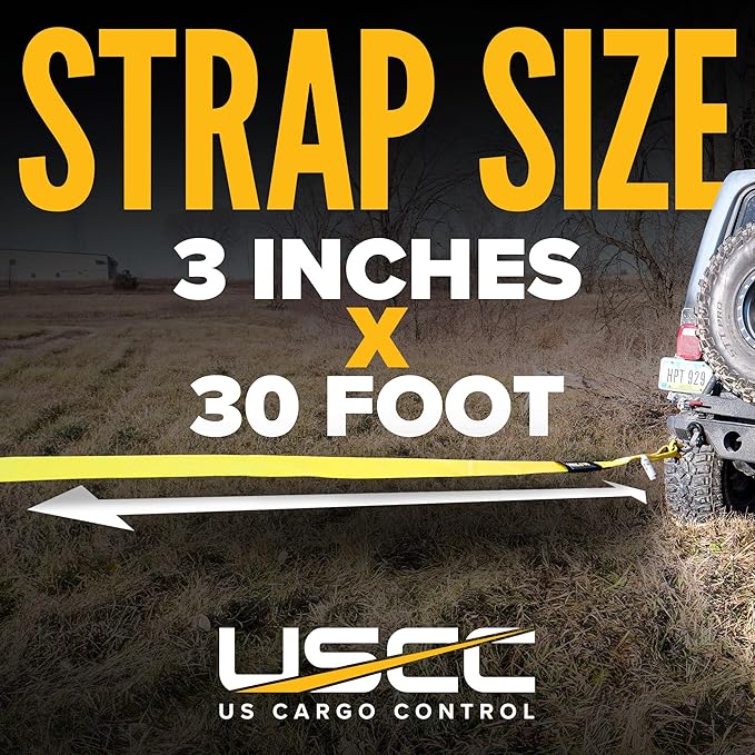 US Cargo Control Heavy Duty Tow Strap Recovery Kit - 3" x 30' Tow Strap Made in USA (24,000 LBS Break Strength), (2) 3/4" D Ring Shackles, Storage Bag - Tow Recovery Kit for Vehicle Recovery