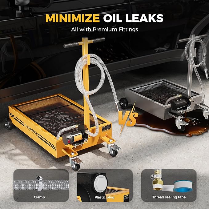 15 Gal Electric Oil Drain Pan, 110V High-Flow Pump, 9.8 FT Hose, 200 W Motor, 2 Locking Swivel Casters and 2 Directional Wheels Stable, Folding Handle, Heavy-Duty for Trucks, RVs, SUVs, Yellow