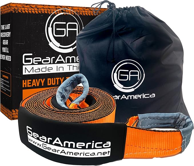 GearAmerica Heavy Duty Tow & Winch Extension 4"x30' - 46,076-lb Recovery Rope for Offroad, Weather Resistant, Triple Reinforced Loops - Truck Accessories - Tow Strap