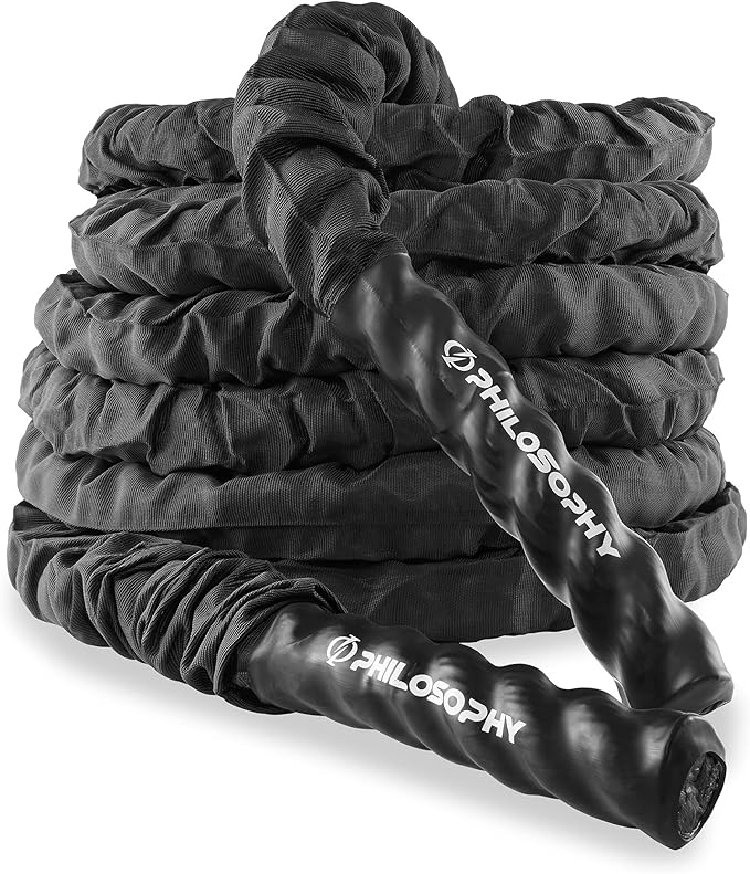 Philosophy Gym Exercise Battle Rope with Cover and Anchor Kit for Fitness Training, Conditioning