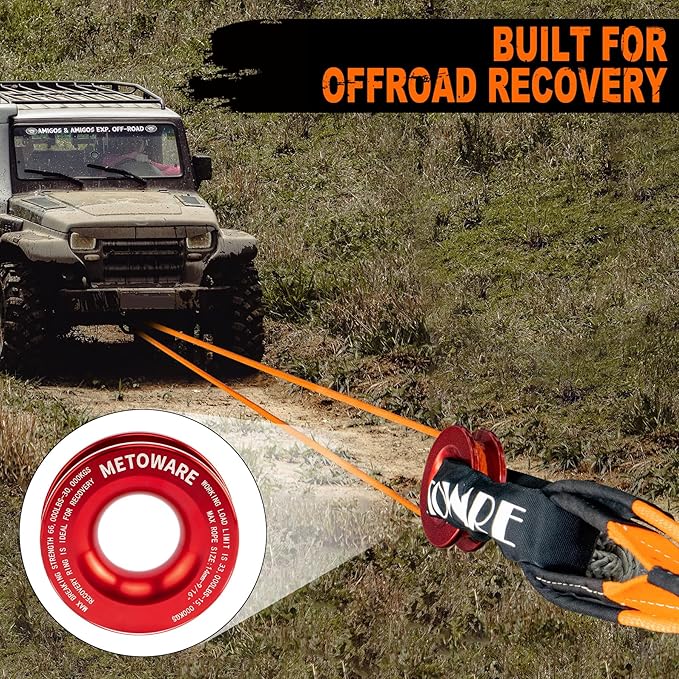 METOWARE Snatch Block Ring, Winch Pulley with 2PC 1/2'' Soft Shackle, 3" X 8' Tree Saver Strap Recovery Kit for Off-Road Sailing UTV, ATV, Trucks