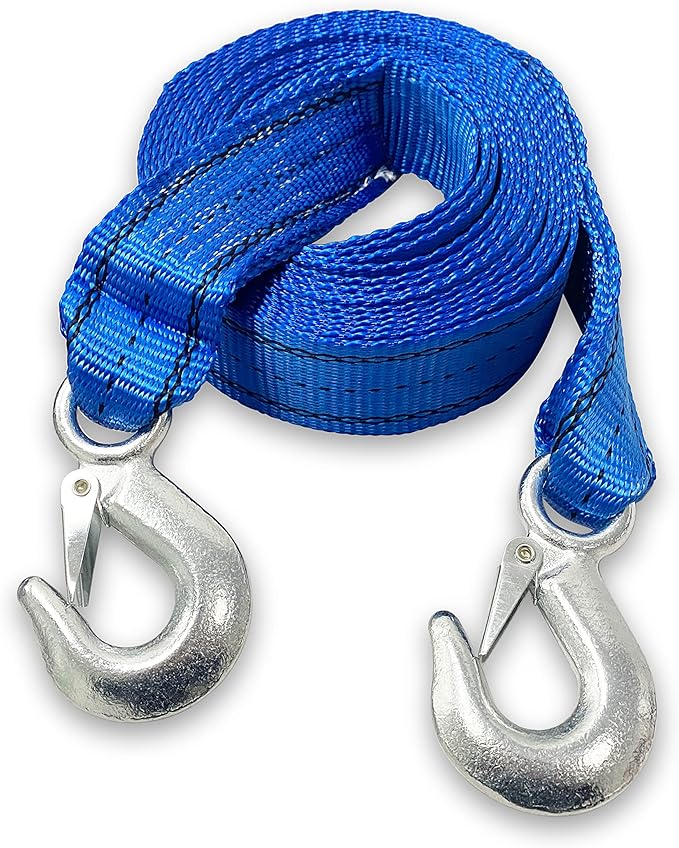 HFS(R) Heavy-Duty Tow Strap with Hooks | 10,000-Pound Capacity | Woven Polyester Webbing | HD Truck Recovery, ATV Towing, Vehicle Rescue | Reliable Tow Rope Versatile Applications (2inch X 20FT Blue)