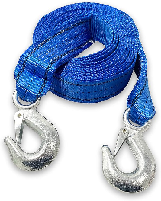 HFS(R) Heavy-Duty Tow Strap with Hooks | 10,000-Pound Capacity | Woven Polyester Webbing | HD Truck Recovery, ATV Towing, Vehicle Rescue | Reliable Tow Rope Versatile Applications (2inch X 20FT Blue)