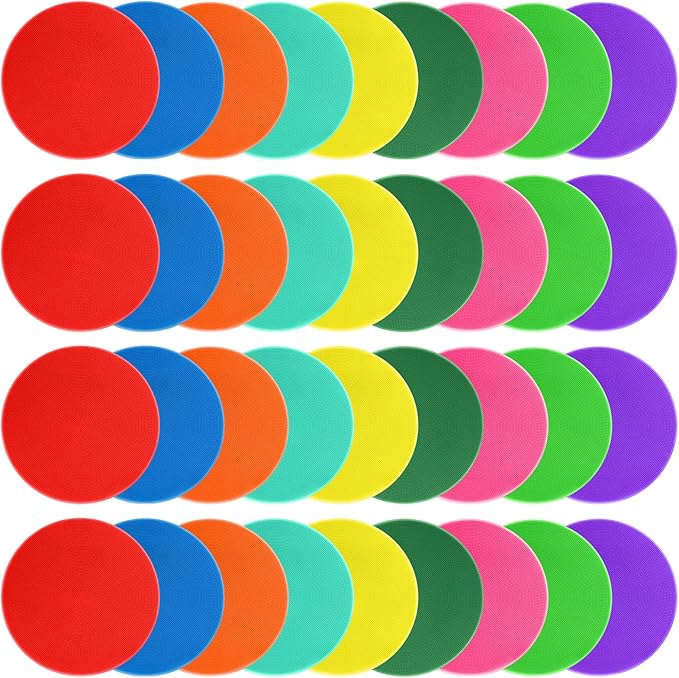 Poly Spots Spot Markers for Gym Floor 9 inch 18/27/36Pcs Flat Cones Non-Slip Rubber Floor Dots for Kids Sports Soccer Basketball Agility Training Dance Classroom