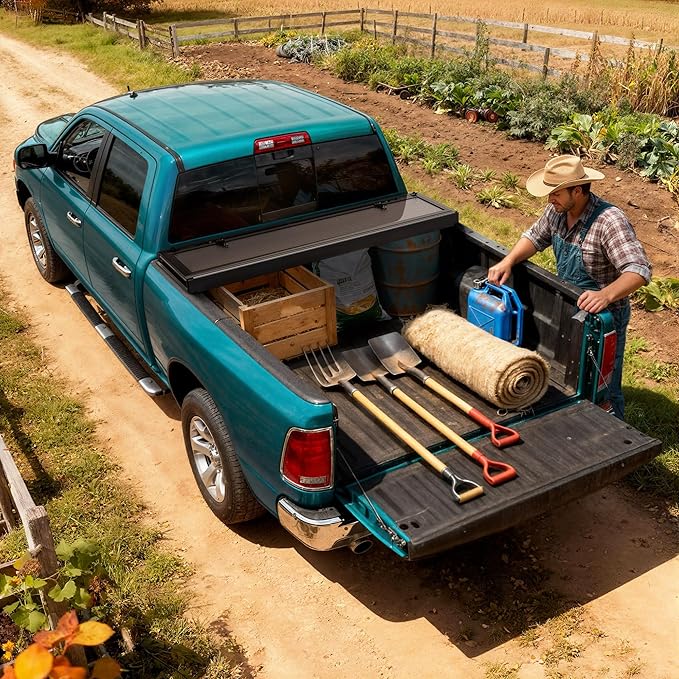 LEDKINGDOMUS Low-Profile Hard Quadfold Truck Bed Tonneau Cover Fits for Dodge Ram 1500 2009-2024, Fit for Dodge Ram 2500 3500 2010-2026 | 6.4ft Bed w/o Ram Box