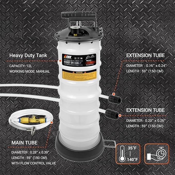 EWK 12L Heavy Duty Manual Oil Extractor/Dispenser Pump, Fluid Vacuum Evacuator with Reinforced Tank for Automotive Oil Change