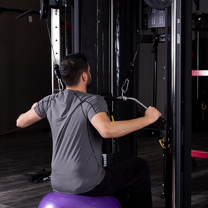 AmStaff 48" Straight Ez Curl Lat Pull Down Bar with Revolving Double Hook for Dual Pulley Cable Machines, Functional Trainer Multi-Purpose Attachment
