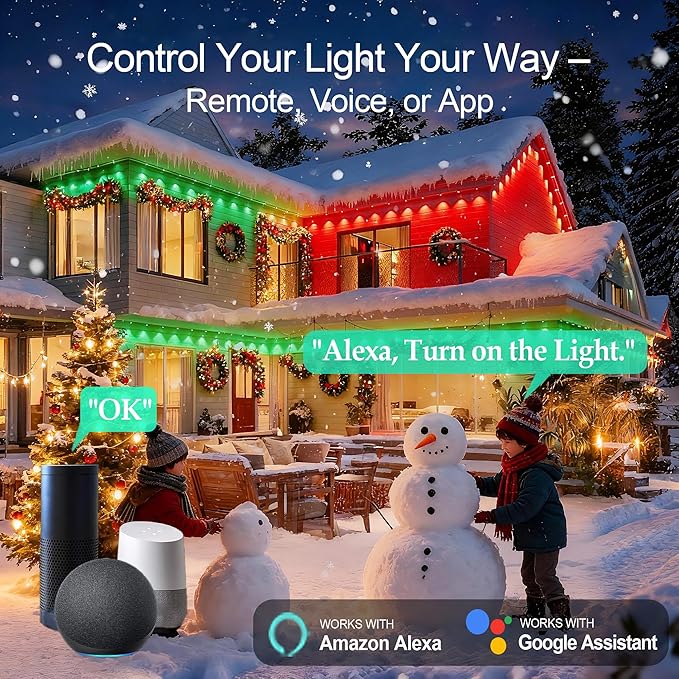 100Ft Permanent Outdoor Light with 72 LED Lights, RGB+IC Eaves Lights,Color-Changing Waterproof Lights with 63 Scene Modes,APP & Voice Control,for Christmas, Halloween, Parties, and Holiday Décor
