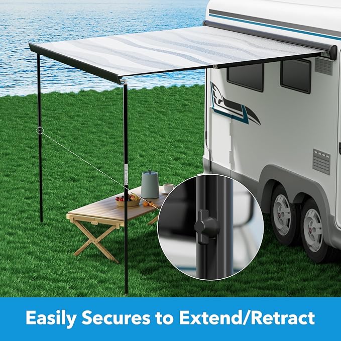 HBN RV Awning 8.3ft x 6.4ft Manual Retractable Camper Awning, Black Aluminium Frame, Waterproof UV-Resistant, for RVs, Motorhomes, and Travel Trailers