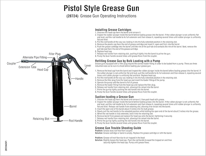 STAR BRITE Standard Duty Pistol Grease Gun - Compatible with 14 OZ. Cartridges, Corrosion-Resistant, One-Handed Operation, Fits Standard Zerk Fittings (028724)