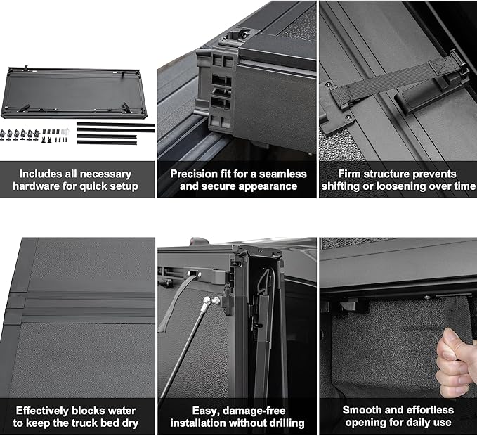 Kikito Truck Bed Tonneau Cover Compatible with 2009-2018 Dodge Ram 1500 2010-2025 2500 3500 2019-2025 Classic 6.4" (76in) w/o RamBox Flip-Up Style FRP Hard Folding Truck Bed Cover No-Drill 100% Access