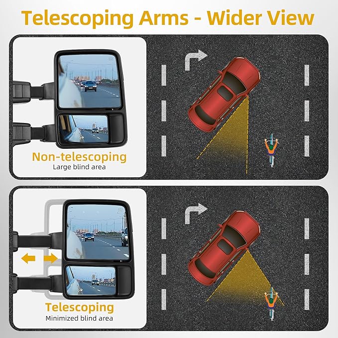 DWVO Towing Mirror fit 1999 2000 2001 2002 2003 2004 2005 2006 2007 F250/F350/F450/F550 Super Duty, 01-05 Excursion, Right Passenger Side Mirror with Power Adjusted Heated