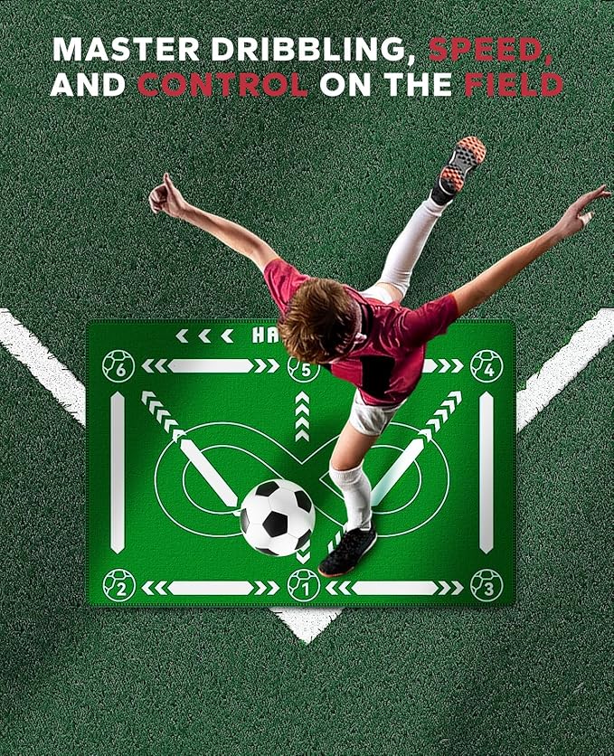 HAPBEAR Soccer Training Equipment- Thickened 0.2 inch, Soccer Training Mat for Footwork and Ball Mastery, Anti-Slip and No-Curl, Idea for All Ages to Improve Speed Strength Agility and Coordination
