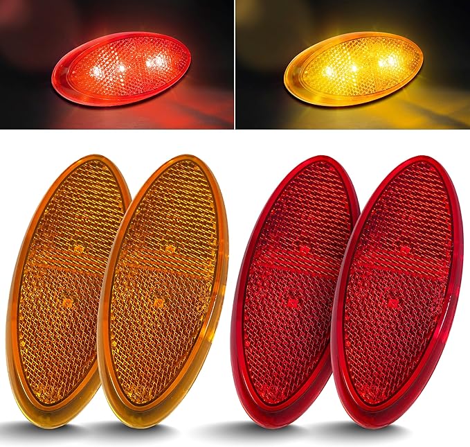 Command Electronics OEM 12V LED RV & Trailer Oval Clearance Light with Built-in Reflex – Made in USA – Surface Mount – Amber & Red – 4-Pack