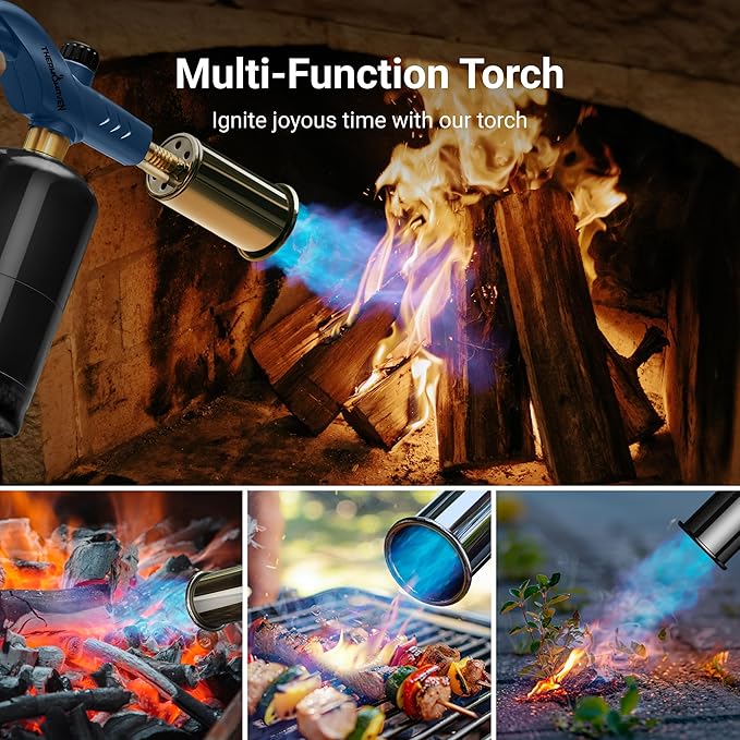 ThermoMaven Powerful Propane Torch, Kitchen Culinary Cooking Torch Lighter, Adjustable Blow Torch for Sous Vide Searing Steak, BBQ, Campfire Charcoal Starter, Gas Welding Kit, Blue (Tank Not Included)
