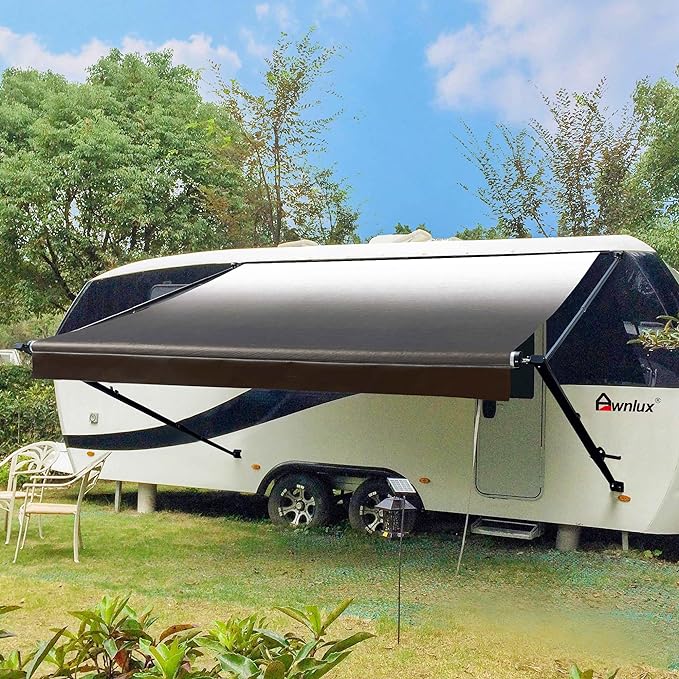Awnlux Black Manual Modular Retractable RV Awning Full Set Assemblies for RV, 5th Wheel, Travel Trailers, Toy Haulers, and Motorhome - RV Trailer Awning for Home or Camper Awning-20x8 Feet-Black Fade