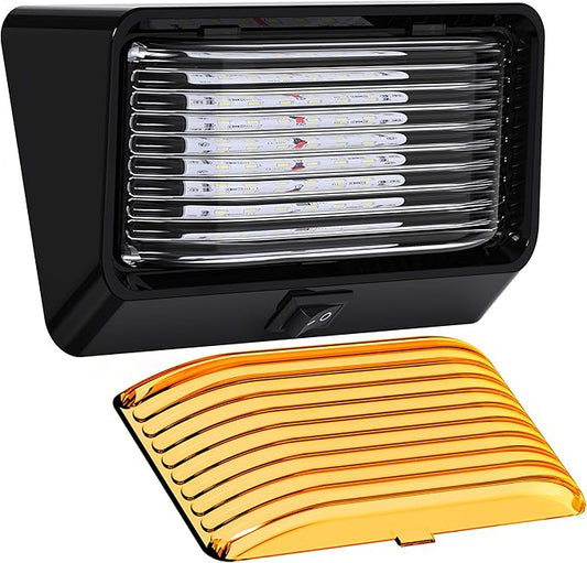 Leisure LED RV Exterior Porch Utility Light with Switch - 12v 280 Lumen Lighting Fixture. Replacement Lighting for RVs, Trailers, Campers, 5th Wheels. Black Base, Clear and Amber Lens (Black, 1-Pack)