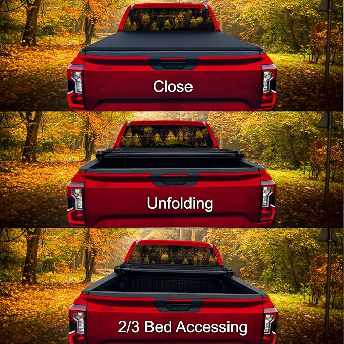 Soft Tri-Fold 5'3" Truck Bed Cover Compatible for 2005 2006 2007 2008 2009 2010 2011 2012 Dodge Dakota Short Bed Pickup Vinyl Tonneau Cover | Fleetside