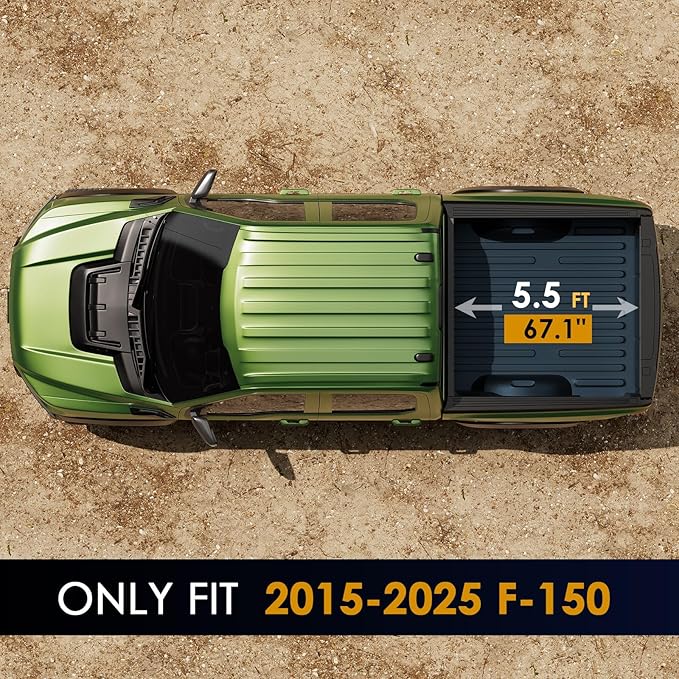 Low Profile Tonneau Cover Truck Bed for Ford F150 5.5 ft (67.1") 2015-2025, Fully Folded Vertical Clearance Hard Flip Fold Locking Drill-Free Install Waterproof Fiberglass Anti-Theft Security