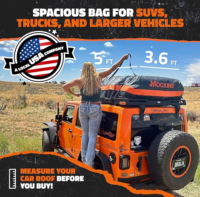 Mockins 30 Cu.Ft. All-Weather Rooftop Cargo Carrier Bag | 60"x43"x20" Soft-Shell Vinyl Roof Cargo Bag for Top of Car, SUV, Truck & Large Vehicles with Accessories | Car Top Carrier Without Roof Rack