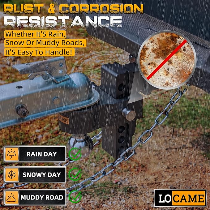 LOCAME Adjustable Trailer Hitch, Fits 2.5-Inch Receiver Only, 6-Inch Drop/Rise Aluminum Drop Hitch,18,500 LBS GTW-Tow Hitch for Heavy Duty Truck with Double Stainless Steel Locks, Black, LC0025