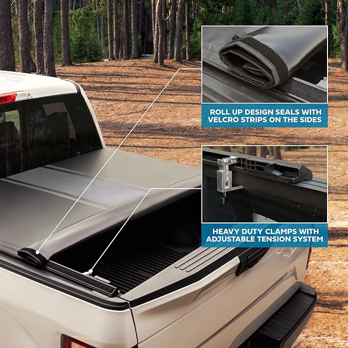 Stripe Truck Tonneau Cover for Ram 1500 (2009-2024) / Ram 2500 & 3500 (2009-2024) with Extra Short 5.7 ft Bed Length, All-Weather Soft Roll-Up Truck Bed Cover