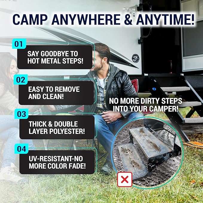 LATCH.IT RV Step Covers 3 Pack | 18-inch Wide Camper Step Covers Fit 8-11" Deep Stairs | Gray RV Stair Covers | Straight RV Step Carpet | RV Stair Carpet | Keep Your RV Cleaner with our RV Step Cover!