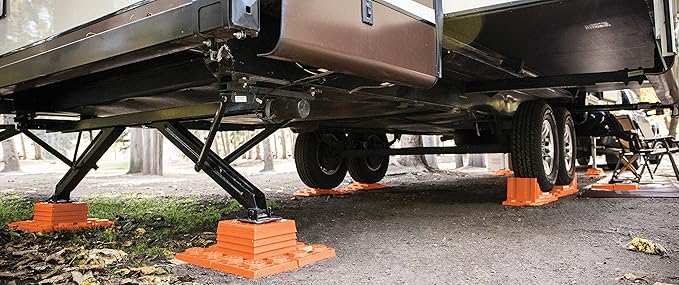 Tri-Lynx Lynx Levelers RV/Trailer/Motorhome/Vanlife interlocking Leveling Blocks with Nylon Storage Bag for most Leveling and Stabilizing functions. 10 Pack, Orange, 00015, Made in USA.