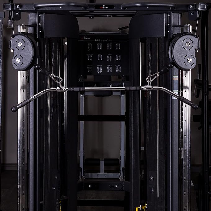 AmStaff 48" Straight Ez Curl Lat Pull Down Bar with Revolving Double Hook for Dual Pulley Cable Machines, Functional Trainer Multi-Purpose Attachment