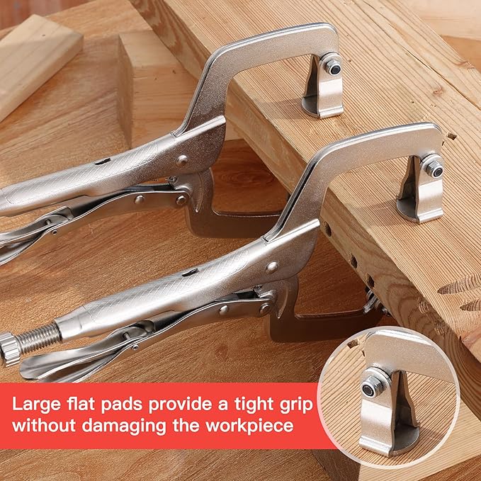 MAXPOWER 11-Inch C Clamp Locking Pliers Set, Flexible Jaws Change with Pads or Regular Tips