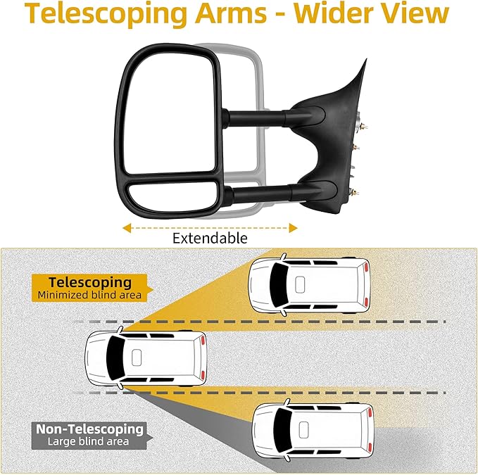 DWVO Side Towing Mirrors Compatible with 1999-2016 Ford F250 F350 F450 F550 Super Duty, 2001-2005 Ford Excursion, Power Heated, Manual Folding, Pair Set