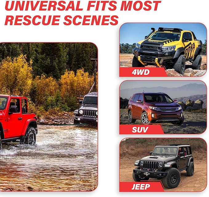 TYT Off-Road Winch Rope Kit - 3/16''x50', 8500 Lbs Black Synthetic Cable with Protective Sheath, Heavy-Duty Hook, Safety Pull Strap & Rubber Stopper Ideal for 4WD ATV UTV Vehicles, Grey, (JPS3650IG)