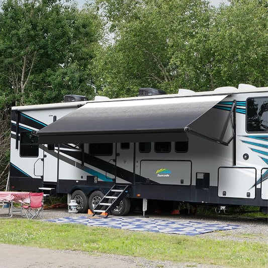 Suncode Black Motorized RV Awning Modular Retractable RV Awning Complete Kit for RV,5th Wheel,Travel Trailers,Toy Haulers,and Motorhome RV Trailer Awning for Home or Camper-20x8Ft-Black Fade