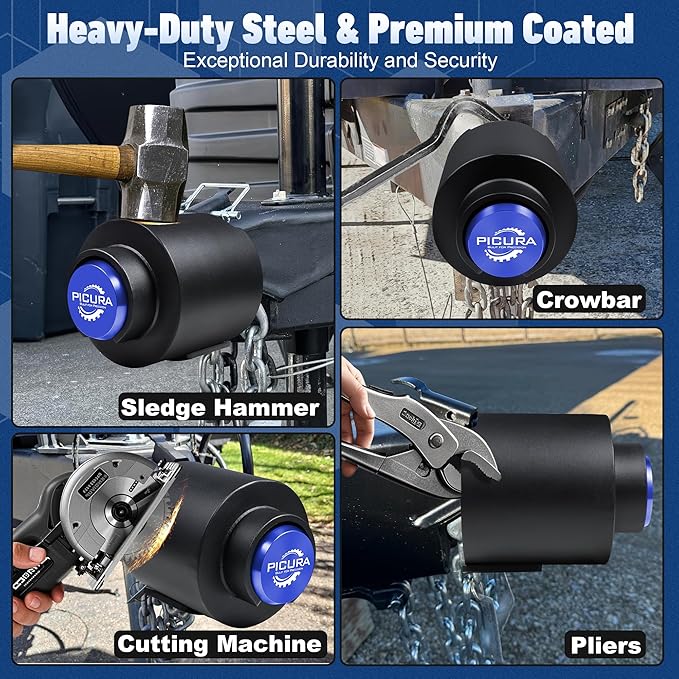 2025 Upgraded Trailer Hitch Locks Fits 2-5/16 Inch Coupler, Heavy Duty Trailer Lock, Anti-Theft Trailer Coupler Lock for RV, Boat, Pickup (Blue)