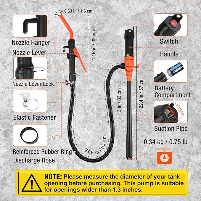 Valuemax Fuel Transfer Pump, 2.2 GPM Battery Powered Siphon Pump for Gasoline, Diesel, Kerosene, Antifreeze, Water, Light Oil & Non-Corrosive Liquids, Includes 6 AA Batteries & 33.5" Hose