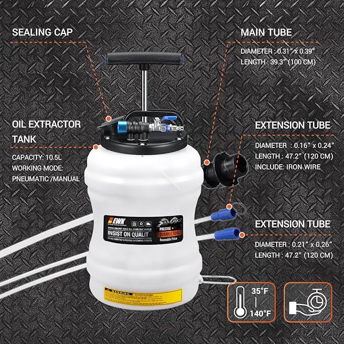 EWK 10.5L Pneumatic/Manual Oil Extractor Pump for Oil Change, Fluid Extractor for Automotive Fluids Vacuum Evacuation