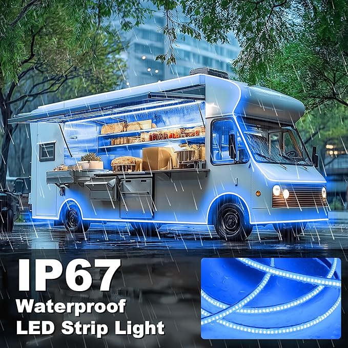 RV Awning Lights 20FT, Camper Awning Lights for RV Canopy Exterior, IP67 12V Blue COB Waterproof Underglow Led Light kit for Motorhome, Travel Party, Trailers, Food Trucks (20FT-Blue)