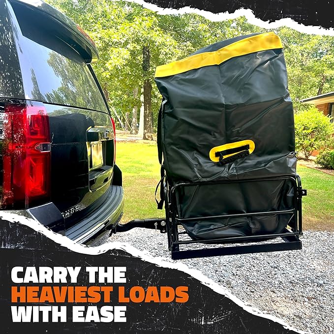 Mockins 60"x24"x14" High Rail Trailer Hitch Cargo Carrier w/License Plate Holder & 30 Cu.Ft. Waterproof Cargo Bag | All-Weather 500 Lbs. Cap Foldable Luggage Rack for SUV Truck & Car Carrier Storage