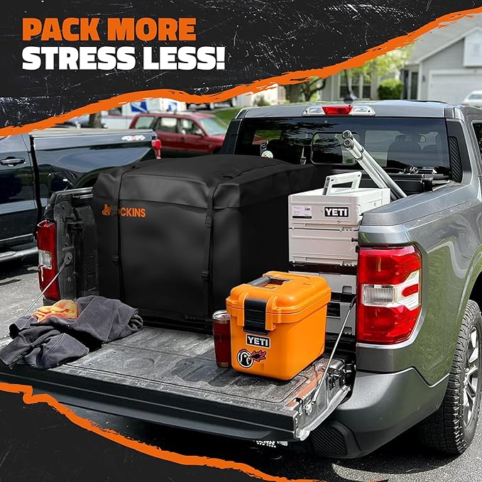 Mockins 30 Cubic Ft Square Trailer Hitch Cargo Carrier Bag Waterproof & All Weather | 40"x40"x32" 500D PVC Cargo Bag for Hitch Carrier | Spacious Truck Bed Waterproof Storage w/Buckle Straps & Lock