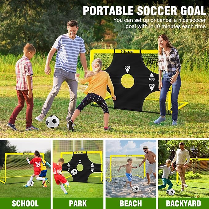 Kids Soccer Goals for Backyard Set, 2 of 6x4 ft Portable Pop Up Soccer Goal Training Equipment, Soccer Net with Target, Soccer Ball, Cones, Soccer Set for Kids Youth Toddler Sports Outdoor Games