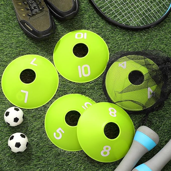 10 Pcs Numbered Sports Disc Cones 1-10 Soccer Cones with Mesh Carry Bag Flexible Agility Cones Soft Field Cones for Gym PE Classes School Activities Games, Sports Training Equipment