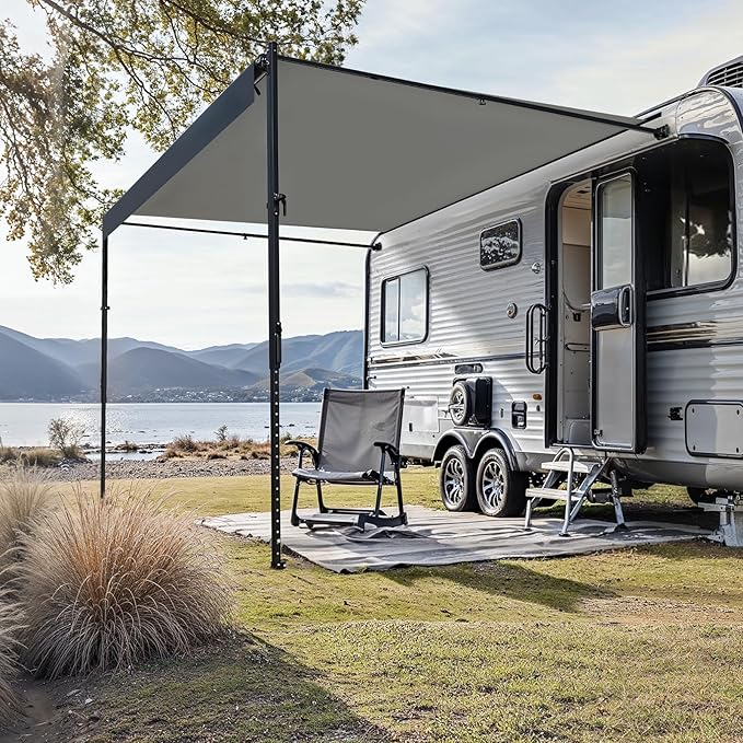 VEVOR Manual RV Awning Complete Kit, 14' Retractable Awning with Aluminum Alloy Frame, Outdoor Trailer Awning, Fit for Most RVs(Black Fade)