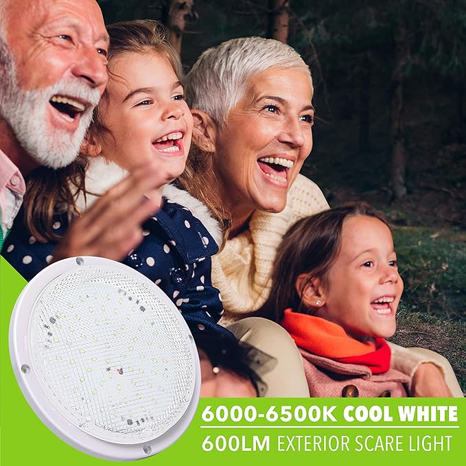 Leisure LED RV Trailer Camper 5th Wheel White 8.5" Round Scare Porch 12V LED Light 600 LM