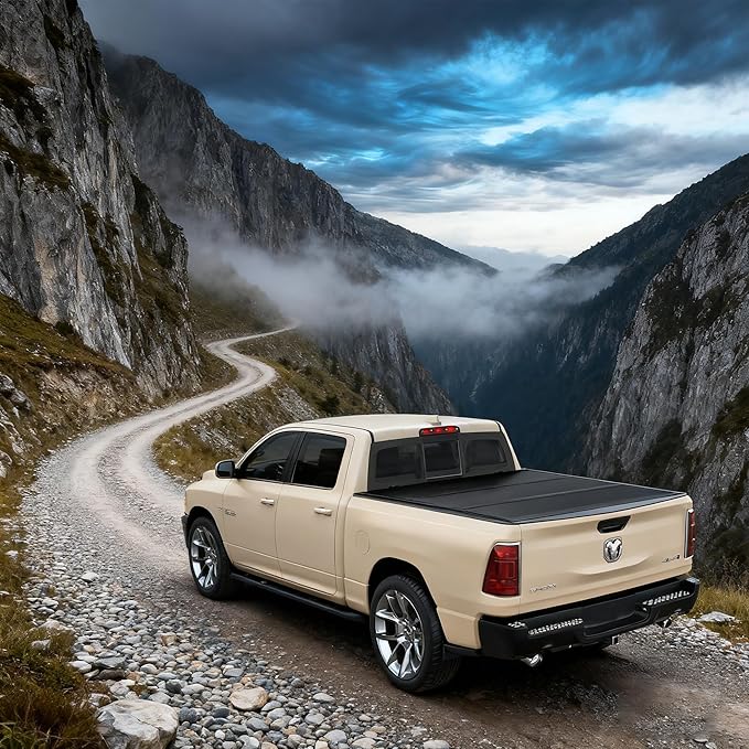 HTL Low-Profile Hard Tri-Fold Tonneau Cover Compatible with 2002-2018 Dodge Ram 1500; 2003-2025 Ram 2500 3500, 6'4" (76in) Truck Bed w/o Rambox | 19-24 RAM 1500 Classic Truck Bed w/Track System