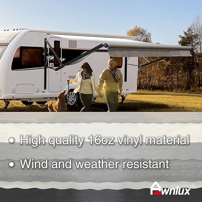 Awnlux Black Motorized Modular Retractable RV Awning Full Set Assemblies for RV, 5th Wheel, Travel Trailers, Toy Haulers, and Motorhome - RV Trailer Awning for Home or Camper - 16x8 Ft - Solid White