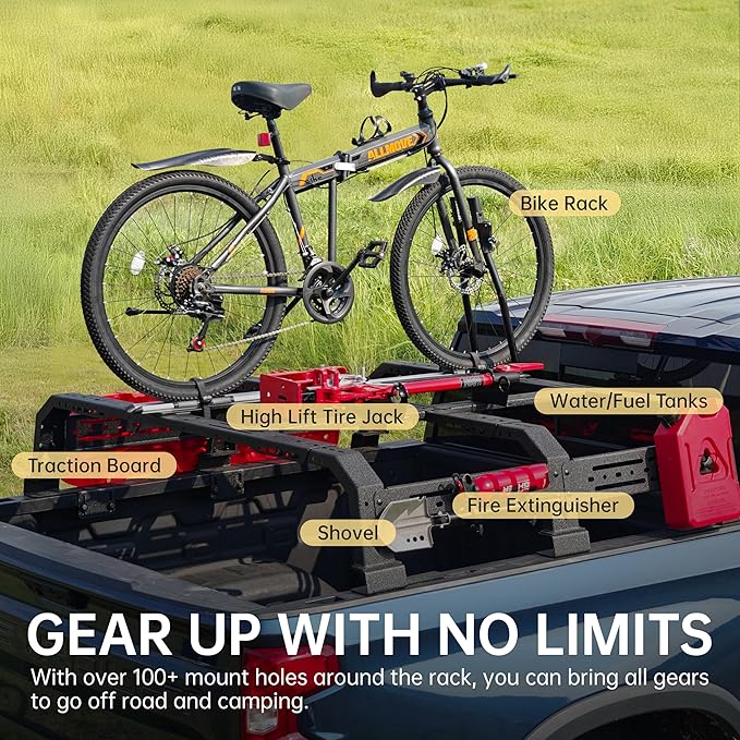 No Drill Steel Truck Bed Rack 13 Inch Overland Cargo Carrier Compatible with Fullsize & Midsize Pickup Trucks