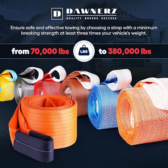 Tow Strap Heavy Duty 40ft 100000 lbs Minimum Break Strength - Recovery Towing Rope 55 US Tons 12m for Tractors and Dump Trucks