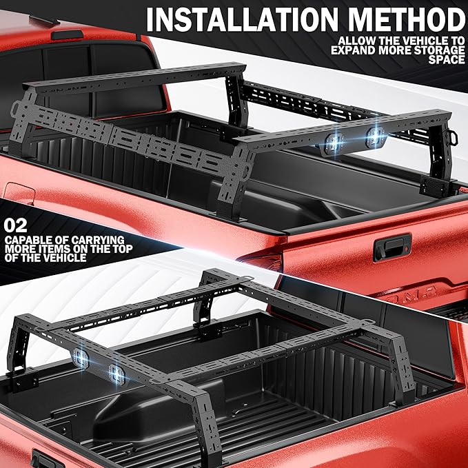 Adjustable 11-13" High Bed Racks Truck Cargo Carrier Compatible with Tacoma/Ram 1500/ Tundra/Silverado & Sierra 1500/ F150/ Gladiator JT/Titan/Frontier/Canyon/Ranger
