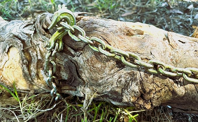DOWN UNDER OUTDOORS Heavy Duty 3/8”x 10ft Grade 70 Recovery Log Chain, Deer Drag, with Grab and Slip Hooks WLL 6,600 Lbs, Includes Storage Bag for Gear